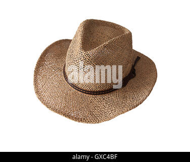 Worn panama hat in Indiana Jones fashion isolated on white Stock Photo