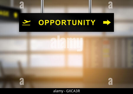 Opportunity on airport sign board with blurred background and copy space Stock Photo