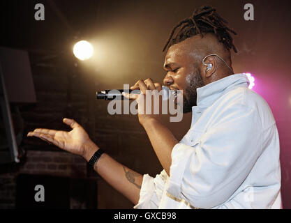 MNEK (real name Uzoechi Emenike) performs live at G-A-Y. The British singer and songwriter performed a number of tracks and mash-ups before heading up to the RnB room in the club to dance the night away before an early morning appearance on C4's Sunday Br Stock Photo