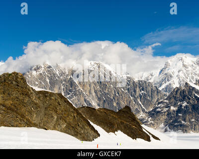 View of Denali (Mt. McKinley) and the Alaska Range from the Ruth Glacier on a sightseeing flight from Talkeetna, Alaska. Stock Photo