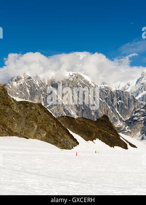 View of Denali (Mt. McKinley) and the Alaska Range from the Ruth Glacier on a sightseeing flight from Talkeetna, Alaska. Stock Photo