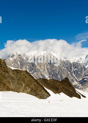 View of Denali (Mt. McKinley) and the Alaska Range from the Ruth Glacier on a sightseeing flight from Talkeetna, Alaska. Stock Photo