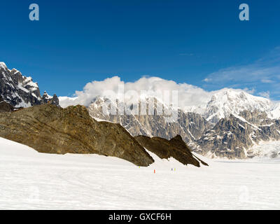 View of Denali (Mt. McKinley) and the Alaska Range from the Ruth Glacier on a sightseeing flight from Talkeetna, Alaska. Stock Photo