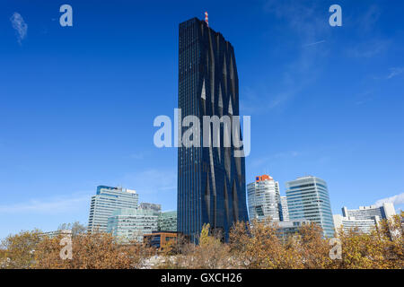 View on financial district in Vienna with black tower, Austria Stock Photo