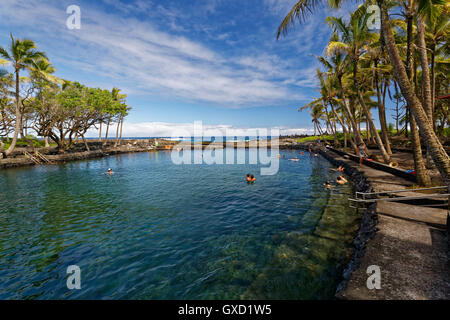 The Alahanui hot springs on the big island of Hawaii, a naturally heated pool that is fed with ocean water Stock Photo