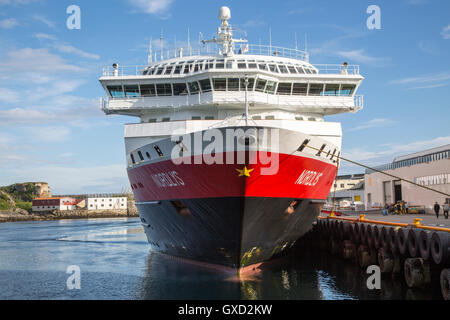 Nordlys Hurtigruten ferry ship at Svolvaer, Lofoten Islands, Nordland, Norway Stock Photo