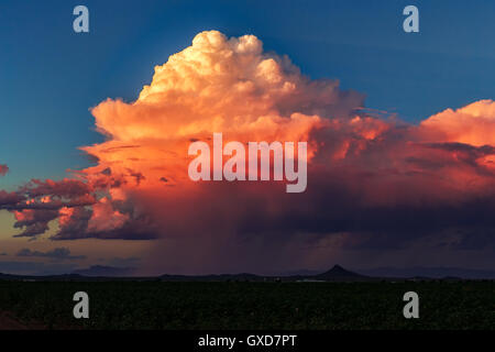 Beautiful sunset sky with storm clouds reflecting dramatic light in Phoenix, Arizona Stock Photo
