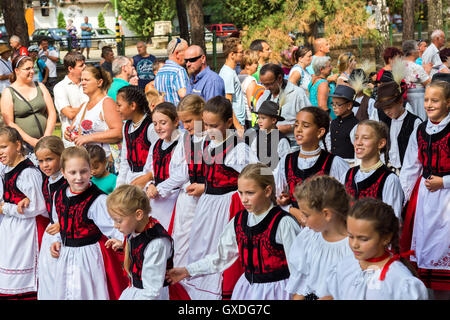 Traditional Hungarian harvest parade on September 11, 2016 in village Badacsony of Hungary. Stock Photo