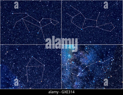 Universe / Space astronomy / astrology abstract background / backdrop illustration: four Zodiac constellations. Stock Photo