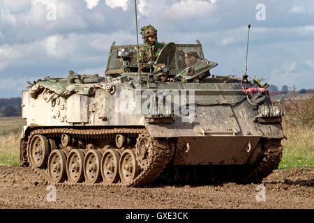 A British Army FV432 Armoured Personnel Carrier on the Salisbury Plain Military Training Area in Wiltshire, United Kingdom,2004. Stock Photo