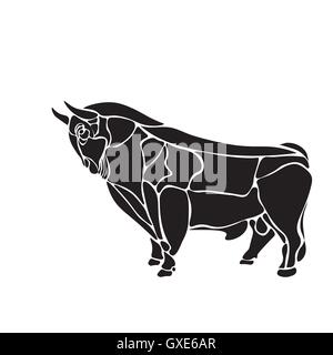 black and white engrave isolated bull Stock Vector