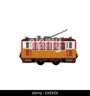Vintage tram. Retro tram. Detailed tram. Side view tram. Touristic tram. Yellow tram Stock Vector