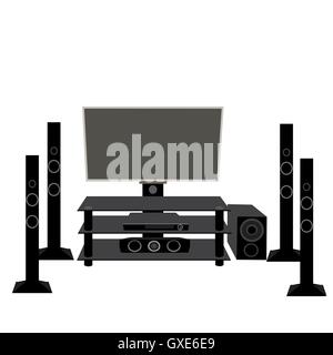 Set of HI-FI consumer electronics TV and audio equipment 5.1 Stock Vector