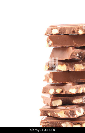 Tasty morsel of milk chocolate with nuts. Stock Photo