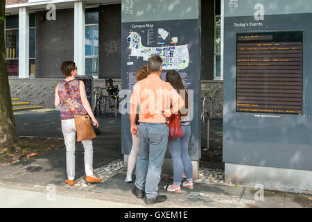 Campus Map signs on pavement outside Manchester Metropolitan University, Manchester, UK Stock Photo