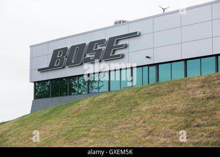 A logo sign outside of the headquarters of the Bose Corporation in Framingham, Massachusetts on August 13, 2016. Stock Photo