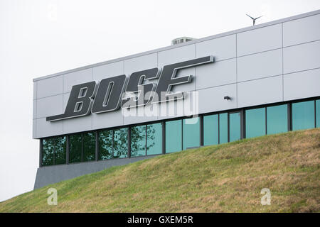 A logo sign outside of the headquarters of the Bose Corporation in Framingham, Massachusetts on August 13, 2016. Stock Photo