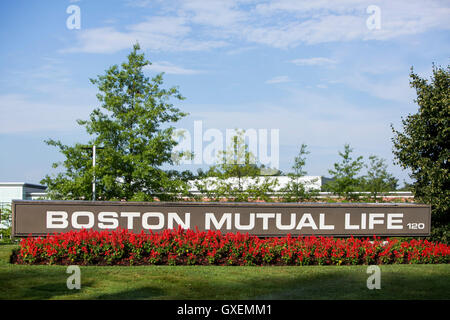 A logo sign outside of the headquarters of the Boston Mutual Life Insurance Company in Canton, Massachusetts on August 14, 2016. Stock Photo