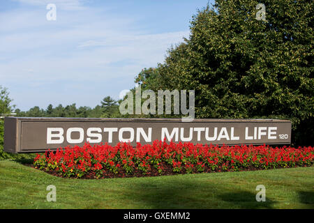 A logo sign outside of the headquarters of the Boston Mutual Life Insurance Company in Canton, Massachusetts on August 14, 2016. Stock Photo