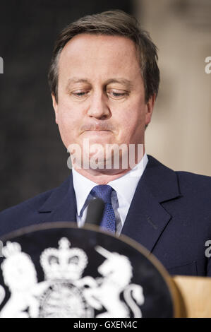 David Cameron makes his final statement as Prime Minister before leaving 10 Downing Street  Featuring: David Cameron Where: London, United Kingdom When: 13 Jul 2016 Stock Photo