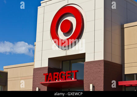 Indianapolis - Circa June 2016: Target Retail Store. Target Sells Home Goods, Clothing and Electronics V Stock Photo