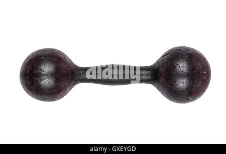 Old vintage rust dumbbell isolated on white. Stock Photo