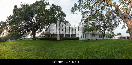 A front view of the LBJ Ranch House in the Lyndon B. Johnson National Historical Park May 14, 2015 in Stonewall, Texas. Also known as the Texas White House, it was the birthplace and long-time residence of former U.S. President Lyndon B. Johnson. Stock Photo