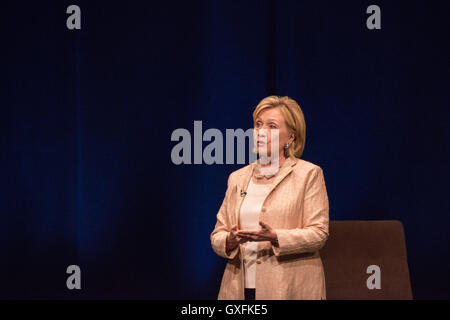 Former Secretary of State Hillary Clinton talks about her book in a keynote address at the LBJ Presidential Library June 20, 2015 in Austin, Texas. Stock Photo
