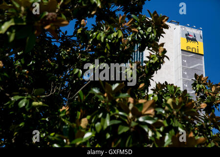 A logo sign outside of the headquarters of Eni S.p.A. in Rome, Italy on September 2, 2016. Stock Photo