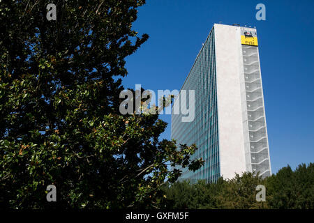 A logo sign outside of the headquarters of Eni S.p.A. in Rome, Italy on September 2, 2016. Stock Photo