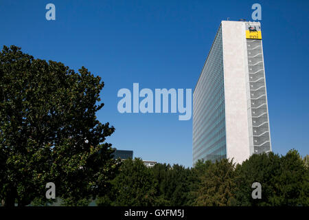 A logo sign outside of the headquarters of Eni S.p.A. in Rome, Italy on September 2, 2016. Stock Photo