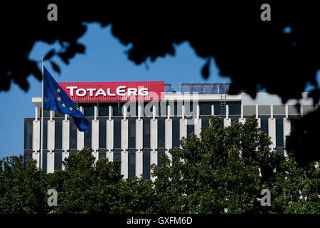 A logo sign outside of the headquarters of TotalErg S.p.A. in Rome, Italy on September 2, 2016. Stock Photo