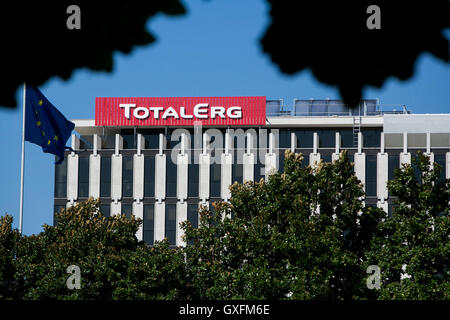 A logo sign outside of the headquarters of TotalErg S.p.A. in Rome, Italy on September 2, 2016. Stock Photo