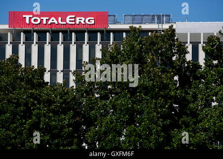 A logo sign outside of the headquarters of TotalErg S.p.A. in Rome, Italy on September 2, 2016. Stock Photo