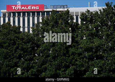 A logo sign outside of the headquarters of TotalErg S.p.A. in Rome, Italy on September 2, 2016. Stock Photo