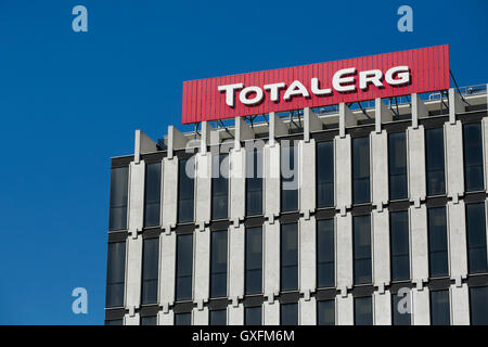 A logo sign outside of the headquarters of TotalErg S.p.A. in Rome, Italy on September 2, 2016. Stock Photo