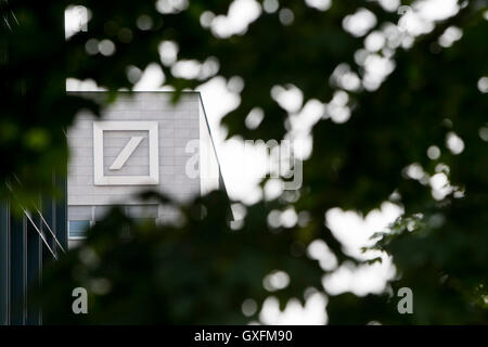 A logo sign outside of facility occupied by Deutsche Bank in Milan, Italy on September 3, 2016. Stock Photo
