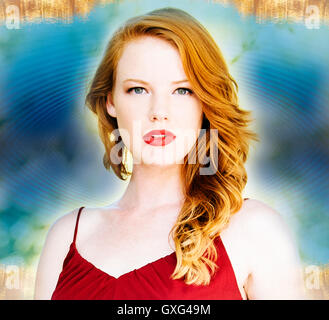Caucasian woman posing in mysterious blue aura Stock Photo