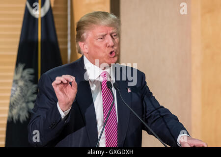 Republican presidential candidate billionaire Donald Trump during a press conference February 15, 2016 in Hanahan, South Carolina. Stock Photo