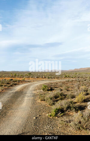 Dusty Road - Sutherland is a town with about 2,841 inhabitants in the Northern Cape province of South Africa. It lies in the wes Stock Photo