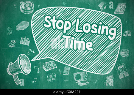 Stop Losing Time - Doodle Illustration on Blue Chalkboard. Stock Photo