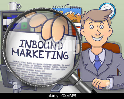 Inbound Marketing through Magnifying Glass. Doodle Design. Stock Photo