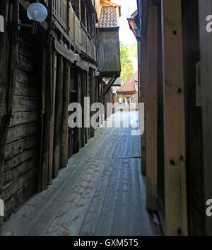 Historic Hanseatic League wooden buildings Bryggen area, Bergen, Norway UNESCO World Cultural Heritage site Stock Photo