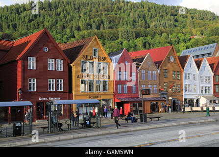 Historic Hanseatic League wooden buildings Bryggen area, Bergen, Norway UNESCO World Cultural Heritage site Stock Photo
