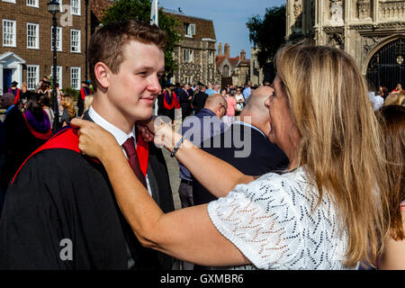 A Proud Mother With Her Graduate Son At A University Graduation Ceremony, Canterbury Cathedral, Canterbury, Kent, UK Stock Photo