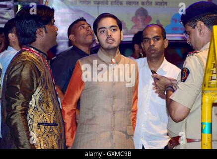 Anant Ambani son Mukesh Ambani Chairman Reliance Industries Limited visits Lalbaugcha Raja occasion Ganesh festival Mumbai Stock Photo