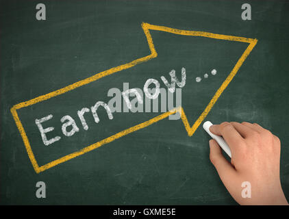 earn now chalkboard write concept  3d illustration Stock Photo