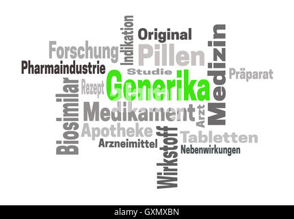 Generika (in german generic medicine) word cloud concept. Stock Photo