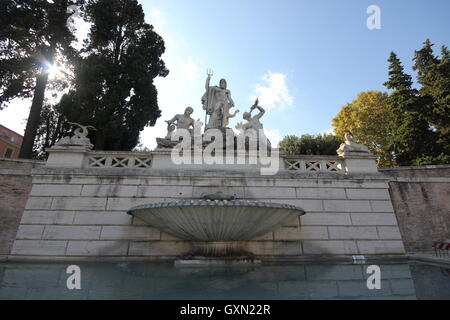 the Fountain of Neptune, Fontana di Nettuno, Piazza del Popolo, Rome, Italy Stock Photo