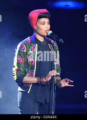 Baden-Baden, Germany. 16th September, 2016. Imany performs during the recording of the TV-Show 'SWR3 New Pop Festival - Das Special' at the festival hall Baden-Baden, Germany, 16 September 2016. Credit:  dpa picture alliance/Alamy Live News Stock Photo